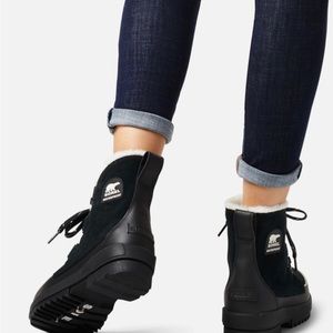SOREL Waterproof Suede, Leather & faux fur boot 6.5 women BLACK New never worn